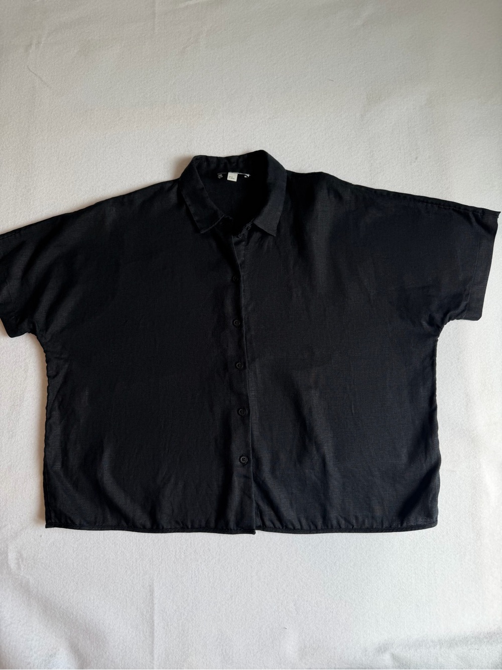 COS Oversized Linen Button Front Shirt Black Boxy Short Sleeve Women’s US 8 - Picture 2 of 11